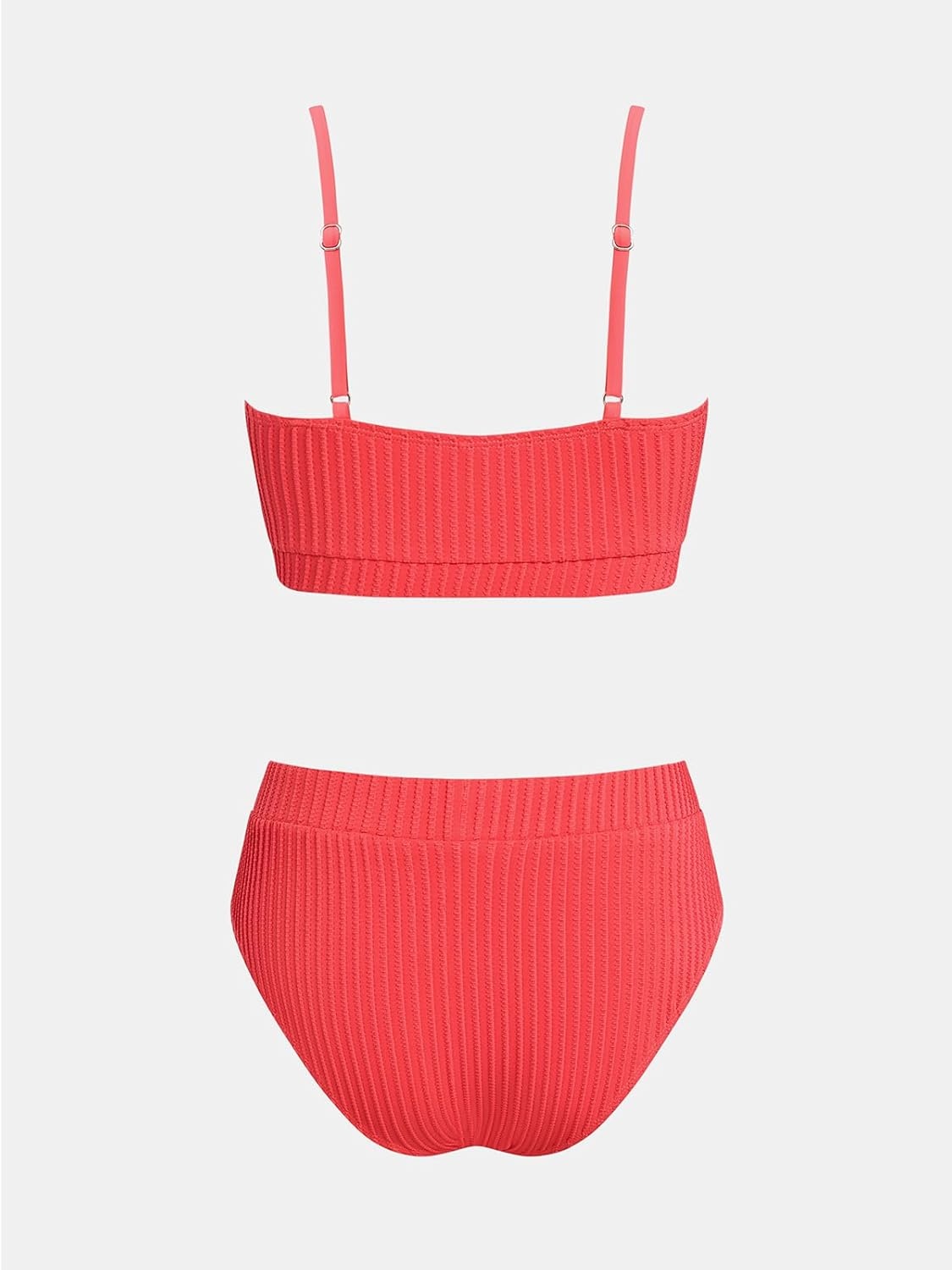image:imageCUPSHE Womens Bikini Set Two Piece Swimsuits High Waisted Scoop Neck Spaghetti Adjustable Straps TexturedCoral Red