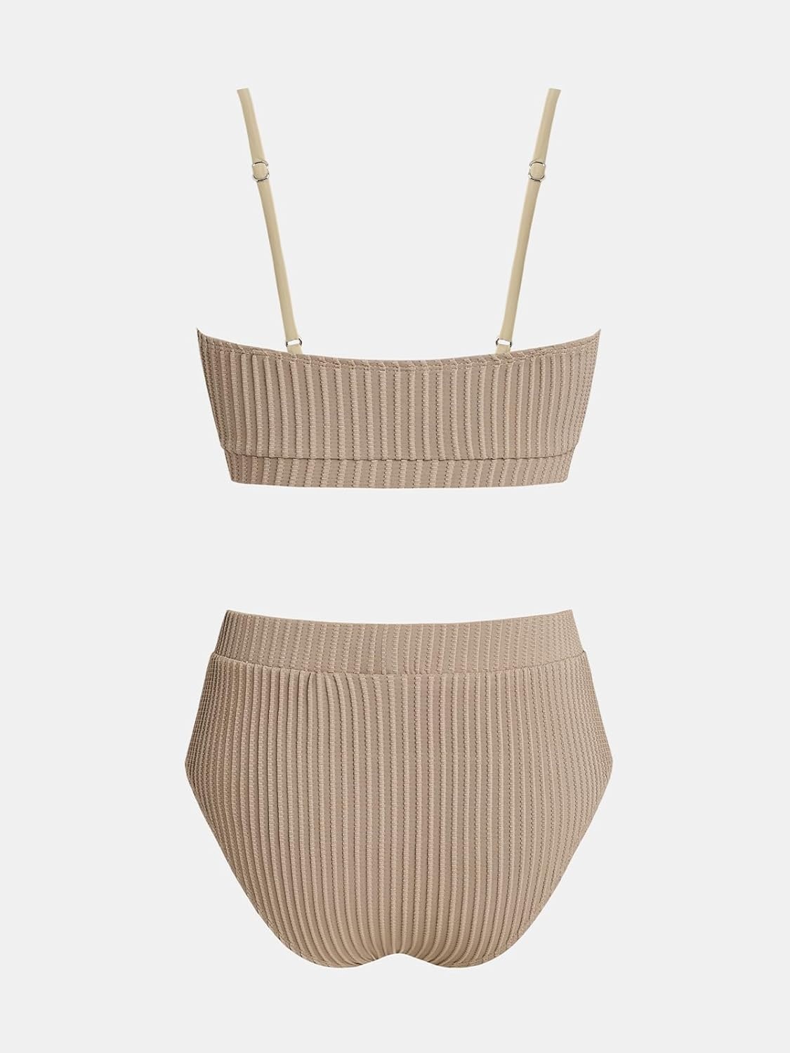 image:imageCUPSHE Womens Bikini Set Two Piece Swimsuits High Waisted Scoop Neck Spaghetti Adjustable Straps TexturedLight Brown