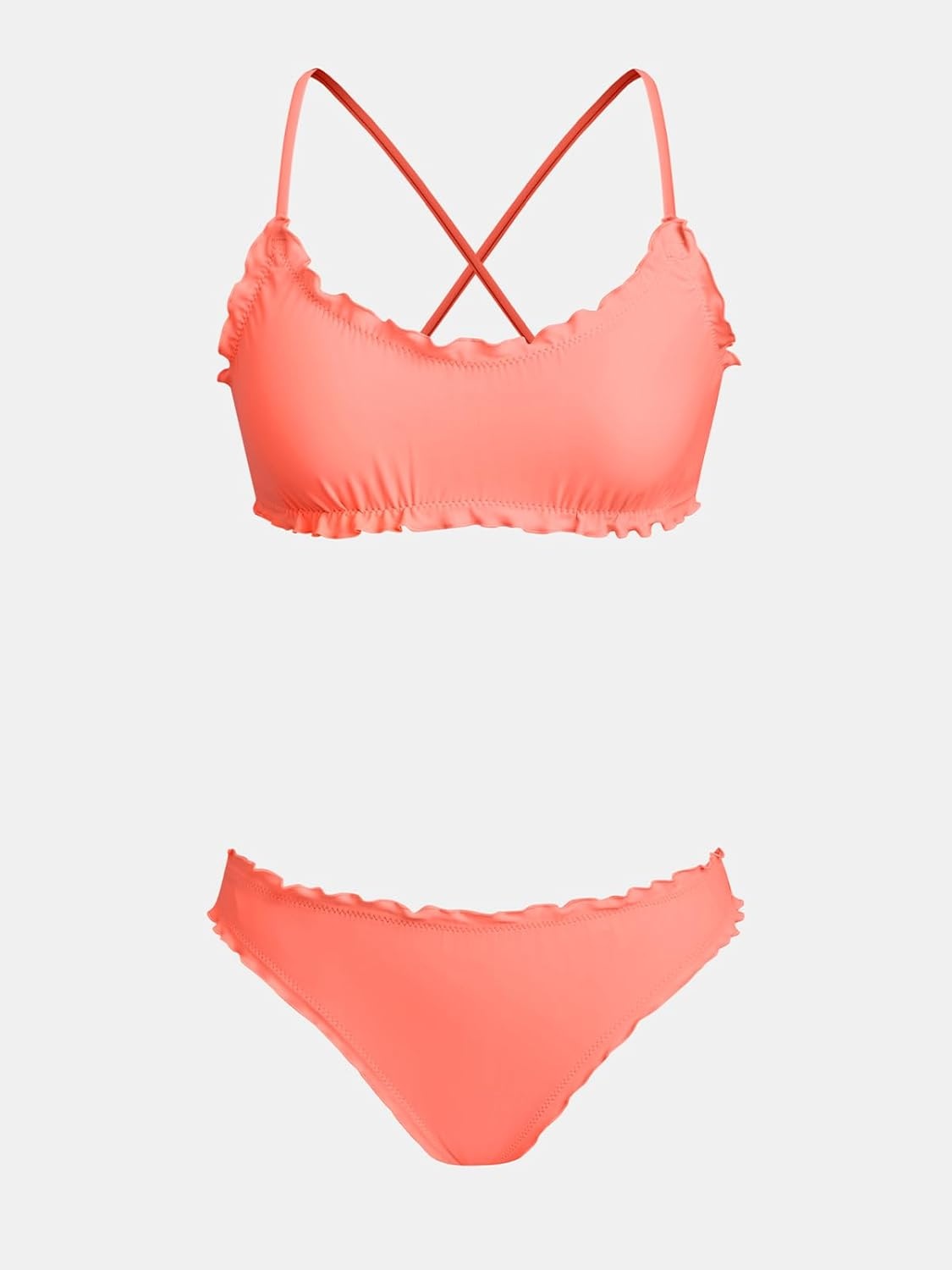 image:imageCUPSHE Womens Bikini Sets Two Piece Swimsuit Low Rise Bathing Suits Ruffled Scoop Neck Crossback Tie CheekyCoral Pink