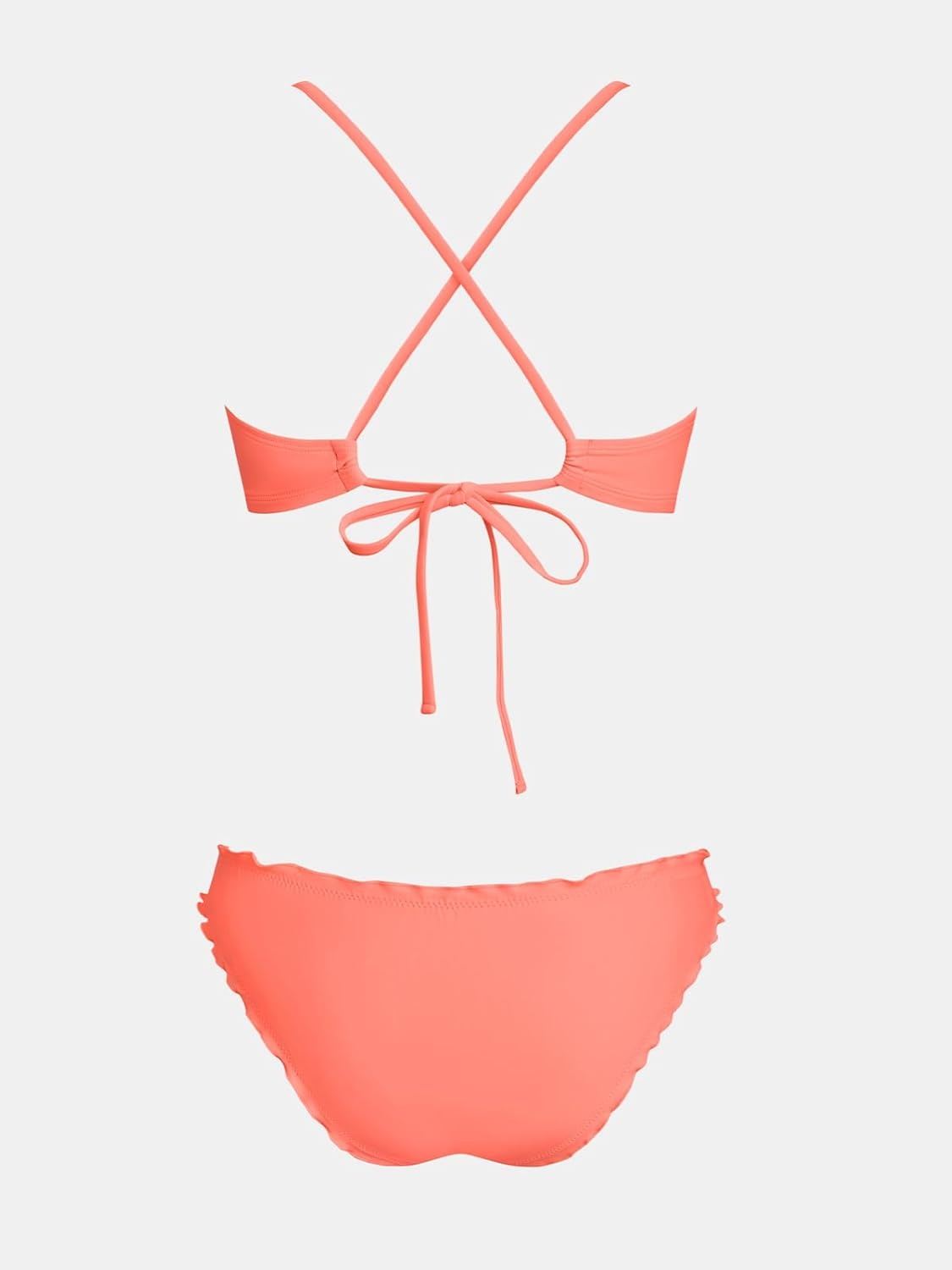 image:imageCUPSHE Womens Bikini Sets Two Piece Swimsuit Low Rise Bathing Suits Ruffled Scoop Neck Crossback Tie CheekyCoral Pink