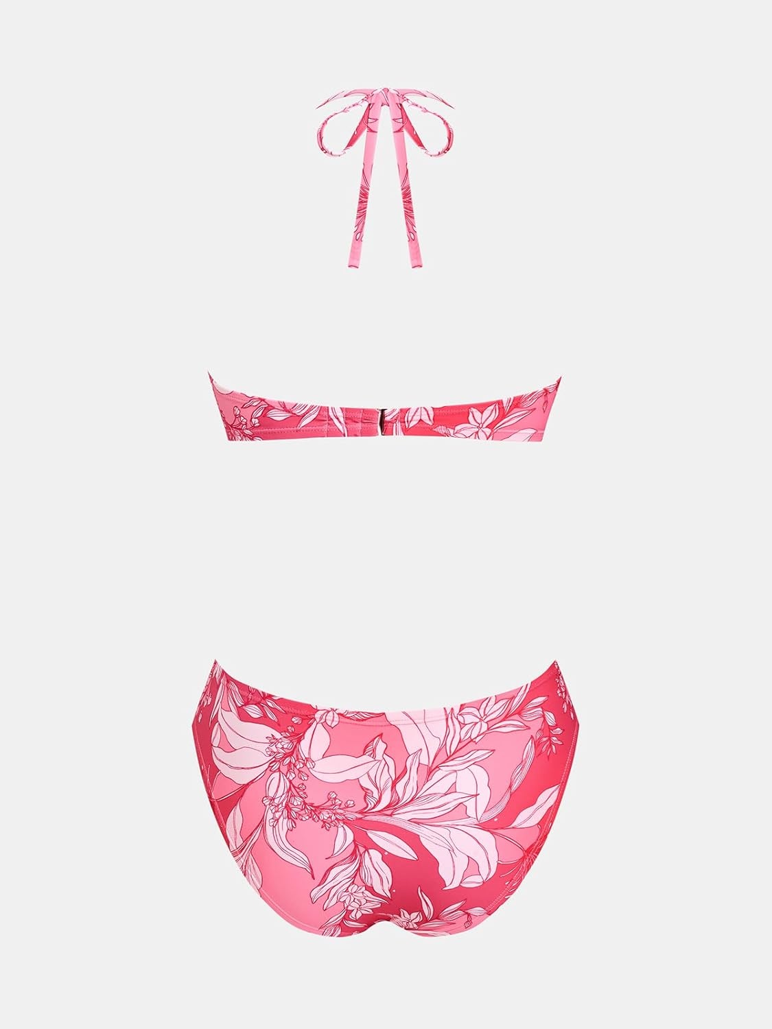 image:imageCUPSHE Womens Bikini Sets Two Piece Swimsuit V Neck Halter Stitching Back Hook Cutout Straps Mid RisePink Floral
