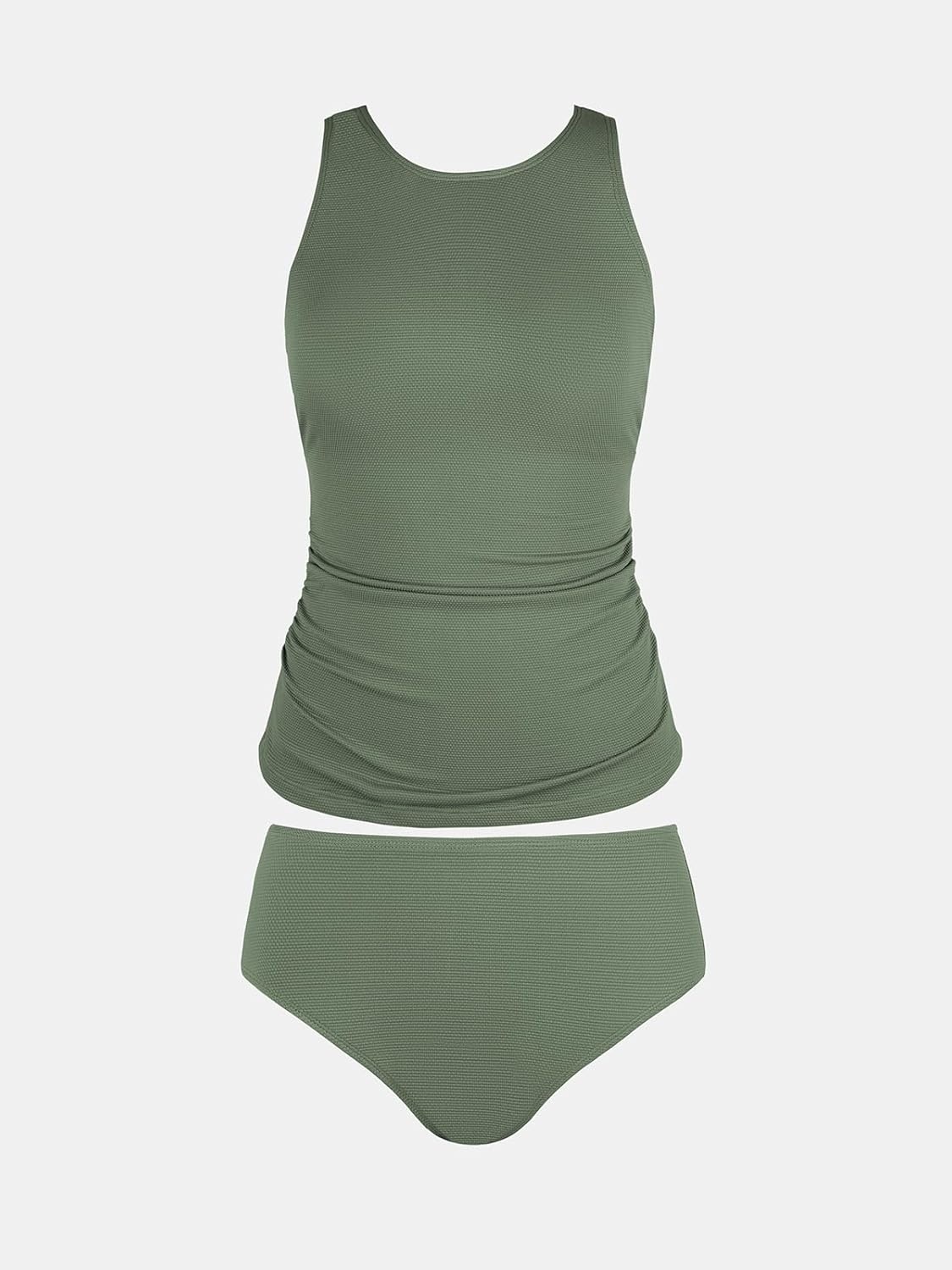 image:imageCUPSHE Womens Tankini Sets High Neck Mesh Cutout Back Hook Swimwear Two Piece Bathing SuitsOlive Green