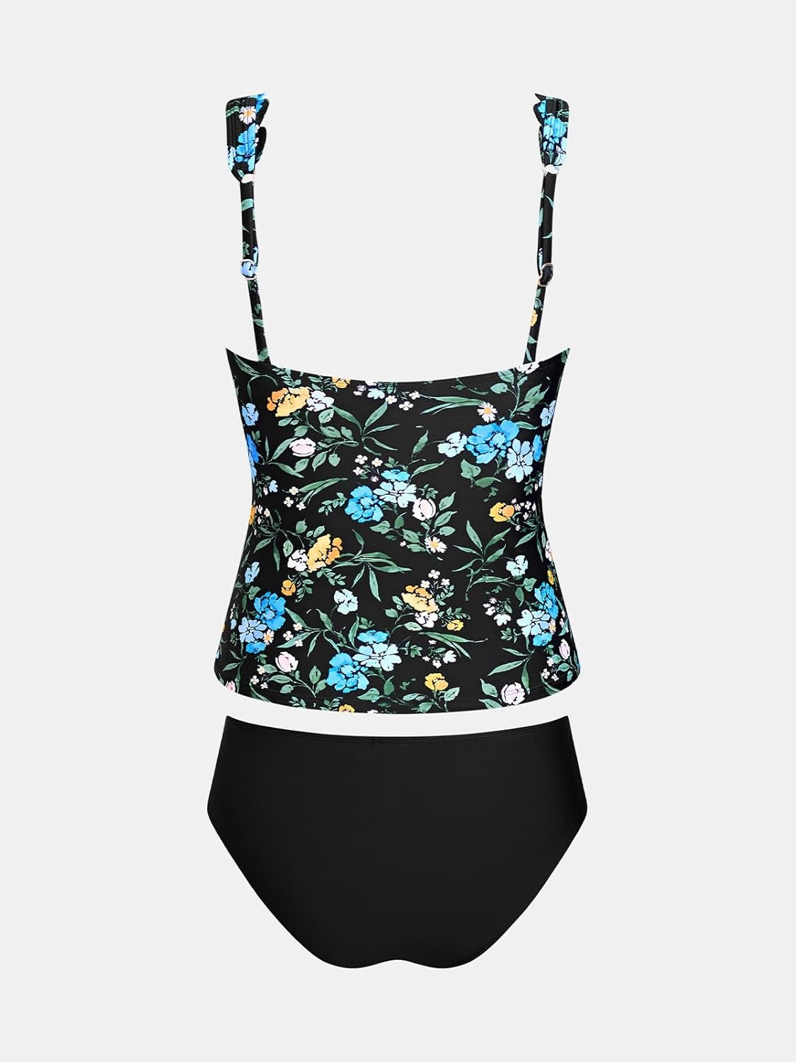 image:imageCUPSHE Womens Tankini Sets Scoop Neck Scallop Trim Two Piece Swimsuit Adjustable Wide Straps Ruching SwimwearBlack Floral