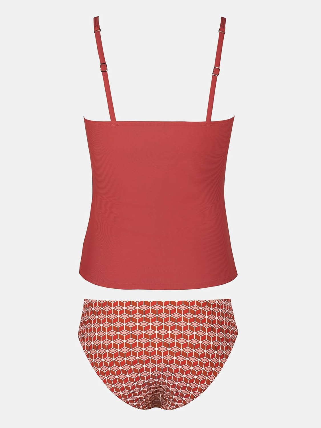image:imageCUPSHE Womens Tankini Sets Two Piece Swimsuit Scoop Neck Cutout Ruched Mid Rise Reversible BottomRedDiamond