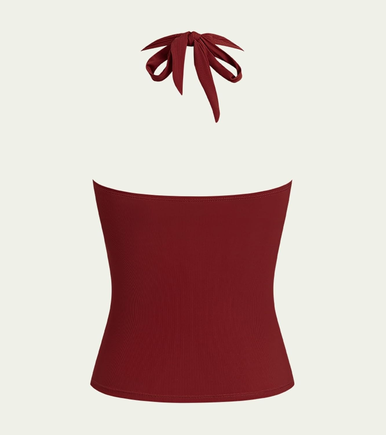 image:imageCUPSHE Womens Tankini Top Swimsuit Ruched Slimming Swim Top Only Cutout Halter Self Tie Bathing Suit Top TexturedTrue Red