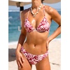 CUPSHE Bikini Set for Women Two Piece Swimsuits V Neck Low Rise Crisscross Back Self Tie Spaghetti Straps(Red/Abstract)