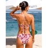 CUPSHE Bikini Set for Women Two Piece Swimsuits V Neck Low Rise Crisscross Back Self Tie Spaghetti Straps(Red/Abstract)