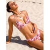 CUPSHE Bikini Set for Women Two Piece Swimsuits V Neck Low Rise Crisscross Back Self Tie Spaghetti Straps(Red/Abstract)