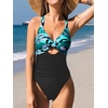 CUPSHE Women Swimsuit One Piece Bathing Suit Tummy Control V Neck Crisscross Wide Straps Self Tie Lace Up(Teal/Black)