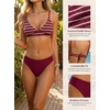 CUPSHE Women’s Bikini Set Two Piece Swimsuit Low Rise Bathing Suit V Neck Adjustable Straps Back Self Tie Swimwear(Burgundy Red Striped)