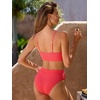 CUPSHE Women’s Bikini Set Two Piece Swimsuits High Waisted Scoop Neck Spaghetti Adjustable Straps Textured(Coral Red)