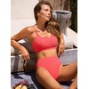 CUPSHE Women’s Bikini Set Two Piece Swimsuits High Waisted Scoop Neck Spaghetti Adjustable Straps Textured(Coral Red)