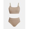 CUPSHE Women’s Bikini Set Two Piece Swimsuits High Waisted Scoop Neck Spaghetti Adjustable Straps Textured(Light Brown)
