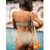 CUPSHE Women’s Bikini Set Two Piece Swimsuits High Waisted Scoop Neck Spaghetti Adjustable Straps Textured(Light Brown)