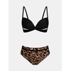 CUPSHE Women’s Bikini Set Wrap Mid Rise Cheeky Floral Swimsuit with Adjustable Straps(Black/Leopard)