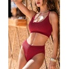 CUPSHE Women’s Bikini Sets Scoop Neck Two Piece Bathing Suits Textured Seamless Crisscross Adjustable Straps(Wine Red)