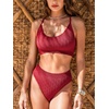 CUPSHE Women’s Bikini Sets Scoop Neck Two Piece Bathing Suits Textured Seamless Crisscross Adjustable Straps(Wine Red)