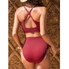 CUPSHE Women’s Bikini Sets Scoop Neck Two Piece Bathing Suits Textured Seamless Crisscross Adjustable Straps(Wine Red)