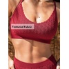 CUPSHE Women’s Bikini Sets Scoop Neck Two Piece Bathing Suits Textured Seamless Crisscross Adjustable Straps(Wine Red)