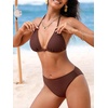 CUPSHE Women’s Bikini Sets Three Piece Swimsuit V Neck Textured Halter Back Self Tie Drawstring Sarong O Ring(Caramel)