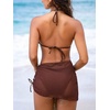 CUPSHE Women’s Bikini Sets Three Piece Swimsuit V Neck Textured Halter Back Self Tie Drawstring Sarong O Ring(Caramel)
