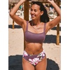 CUPSHE Women’s Bikini Sets Two Piece Swimsuit High Waisted Bathing Suit Square Neck Back Hook Textured Swimwear(Purple/Floral)