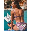 CUPSHE Women’s Bikini Sets Two Piece Swimsuit High Waisted Bathing Suit Square Neck Back Hook Textured Swimwear(Purple/Floral)