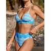 CUPSHE Women’s Bikini Sets Two Piece Swimsuit High Waisted Bathing Suit V Neck Crossback Tie Back Hook(Blue/Floral)