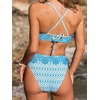 CUPSHE Women’s Bikini Sets Two Piece Swimsuit High Waisted Bathing Suit V Neck Crossback Tie Back Hook(Blue/Floral)