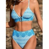 CUPSHE Women’s Bikini Sets Two Piece Swimsuit High Waisted Bathing Suit V Neck Crossback Tie Back Hook(Blue/Floral)