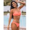 CUPSHE Women’s Bikini Sets Two Piece Swimsuit Low Rise Bathing Suits Ruffled Scoop Neck Crossback Tie Cheeky(Coral Pink)
