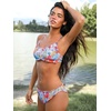 CUPSHE Women’s Bikini Sets Two Piece Swimsuit Low Rise Bathing Suits Ruffled Scoop Neck Crossback Tie Cheeky(Red Blue Floral)