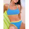 CUPSHE Women’s Bikini Sets Two Piece Swimsuit Square Neck Colorblock Bathing Suits Adjustable Double Straps(Sky Blue/Yellow)