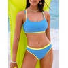 CUPSHE Women’s Bikini Sets Two Piece Swimsuit Square Neck Colorblock Bathing Suits Adjustable Double Straps(Sky Blue/Yellow)