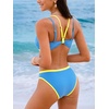 CUPSHE Women’s Bikini Sets Two Piece Swimsuit Square Neck Colorblock Bathing Suits Adjustable Double Straps(Sky Blue/Yellow)