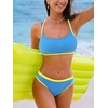 CUPSHE Women’s Bikini Sets Two Piece Swimsuit Square Neck Colorblock Bathing Suits Adjustable Double Straps(Sky Blue/Yellow)