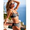 CUPSHE Women’s Bikini Sets Two Piece Swimsuit Underwire Bathing Suit Mid Rise Cutout Back Hook Textured(Black White/Striped)