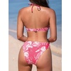 CUPSHE Women’s Bikini Sets Two Piece Swimsuit V Neck Halter Stitching Back Hook Cutout Straps Mid Rise(Pink Floral)
