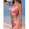 CUPSHE Women’s Bikini Sets Two Piece Swimsuit V Neck Halter Stitching Back Hook Cutout Straps Mid Rise(Pink Floral)