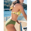 CUPSHE Women’s Bikini Sets Two Piece Swimsuit V Neck Halter Straps Push Up Underwire Bathing Suit Mid Rise(Olive Green/Tropical)