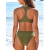 CUPSHE Women’s Bikini Sets V Neck Wide Straps Racer Back Bathing Suit Mid Rise Bottom Textured(Green)