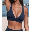 CUPSHE Women’s Bikini Top Back Hook Wide Straps Bathing Suit(Navy Blue)
