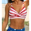 CUPSHE Women’s Bikini Top Bathing Suit V Neck Adjustable Spaghetti Straps Twist Front(Red Striped)