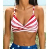 CUPSHE Women’s Bikini Top Bathing Suit V Neck Adjustable Spaghetti Straps Twist Front(Red Striped)
