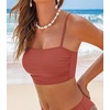 CUPSHE Womens Bikini Top Swimsuit Ruching Bandeau Top Spaghetti Adjustable Straps(Brick Red)
