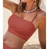 CUPSHE Womens Bikini Top Swimsuit Ruching Bandeau Top Spaghetti Adjustable Straps(Brick Red)