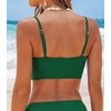 CUPSHE Womens Bikini Top Swimsuit Ruching Bandeau Top Spaghetti Adjustable Straps(Dark Green)