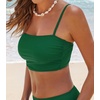 CUPSHE Womens Bikini Top Swimsuit Ruching Bandeau Top Spaghetti Adjustable Straps(Dark Green)