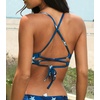 CUPSHE Women’s Bikini Top V Neck Triangle Top Crisscross Back Self Tie Spaghetti Straps(Navy Blue/Star)