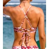 CUPSHE Women’s Bikini Top V Neck Triangle Top Crisscross Back Self Tie Spaghetti Straps(Red/Abstract)